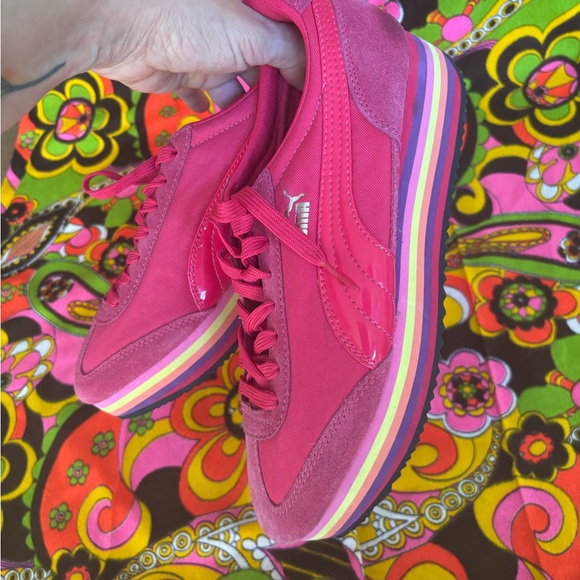 Pink Puma Platform Suede Sneakers with Rainbow 🌈 Soles - Picture 2 of 9